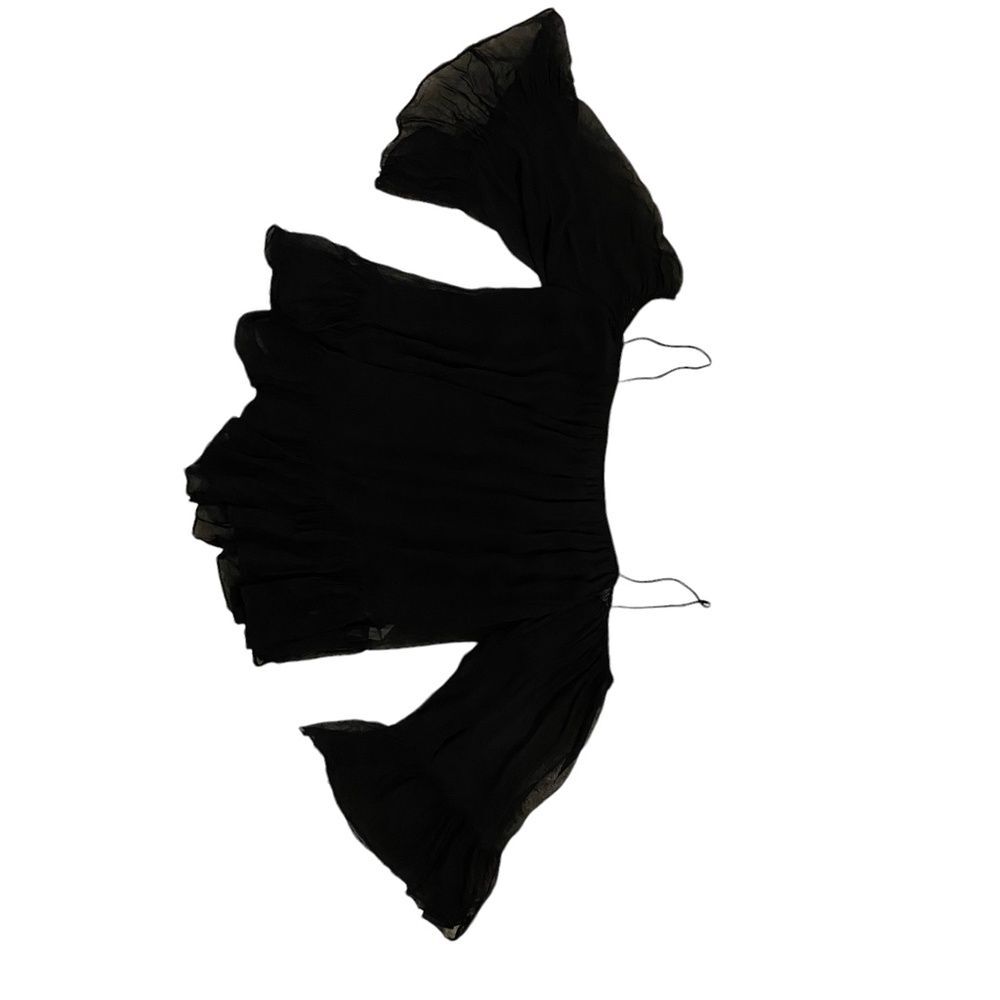 Zara Trafaluc Cold Shoulder Top Black Ruffle Chiffon Spaghetti Strap Blouse L - Picture 2 of 12